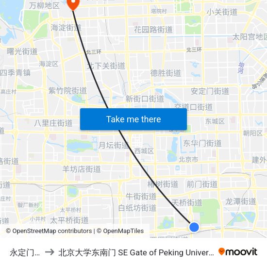 永定门东 to 北京大学东南门 SE Gate of Peking University map