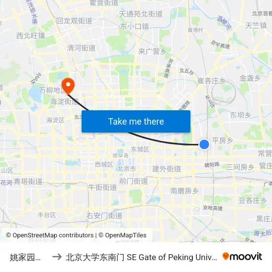 姚家园西口 to 北京大学东南门 SE Gate of Peking University map