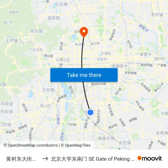 黄村东大街东口南 to 北京大学东南门 SE Gate of Peking University map