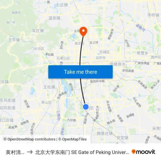 黄村清城 to 北京大学东南门 SE Gate of Peking University map