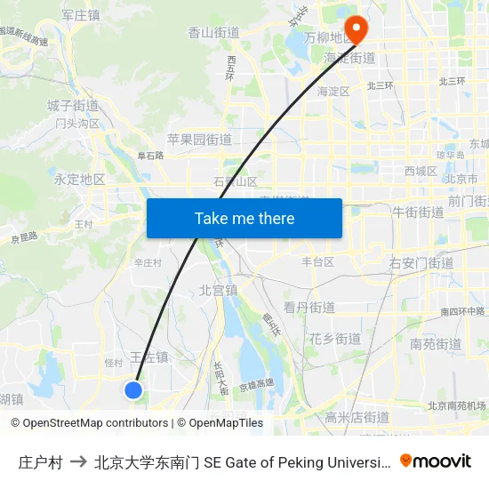 庄户村 to 北京大学东南门 SE Gate of Peking University map