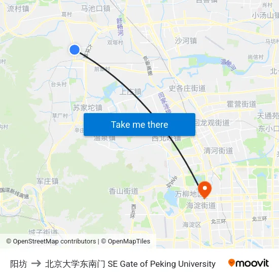 阳坊 to 北京大学东南门 SE Gate of Peking University map