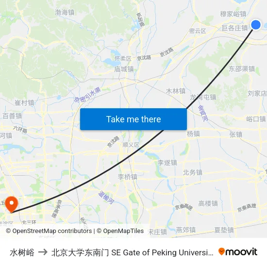 水树峪 to 北京大学东南门 SE Gate of Peking University map