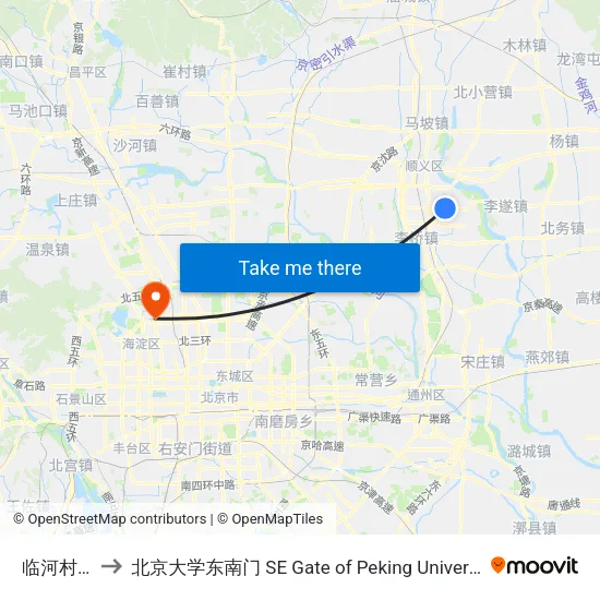 临河村口 to 北京大学东南门 SE Gate of Peking University map