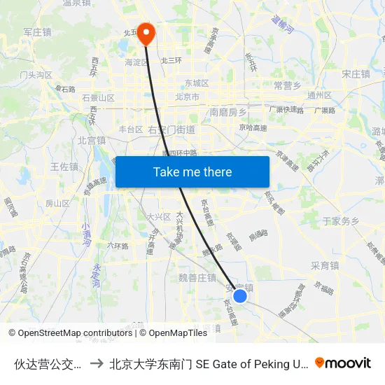 伙达营公交场站 to 北京大学东南门 SE Gate of Peking University map
