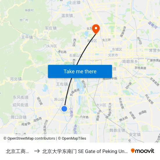 北京工商大学 to 北京大学东南门 SE Gate of Peking University map