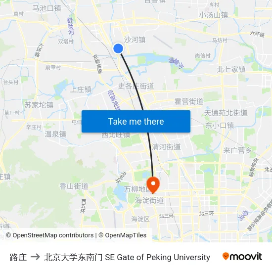 路庄 to 北京大学东南门 SE Gate of Peking University map