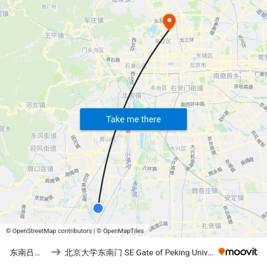 东南吕路口 to 北京大学东南门 SE Gate of Peking University map