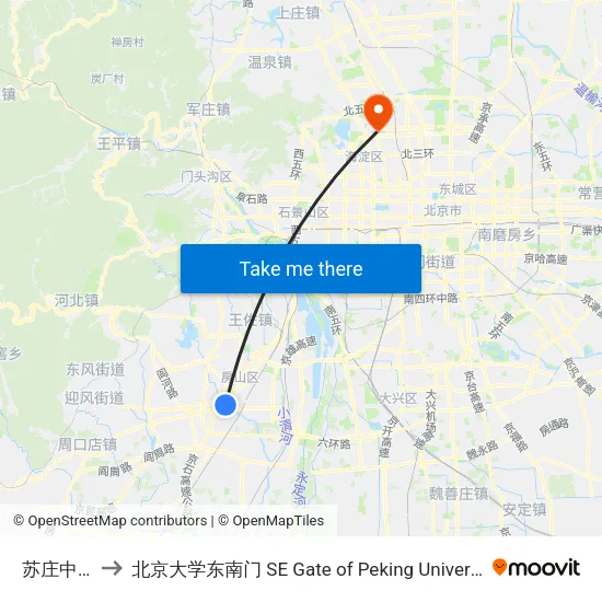 苏庄中路 to 北京大学东南门 SE Gate of Peking University map