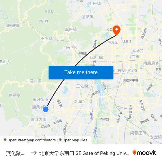 燕化聚酯厂 to 北京大学东南门 SE Gate of Peking University map