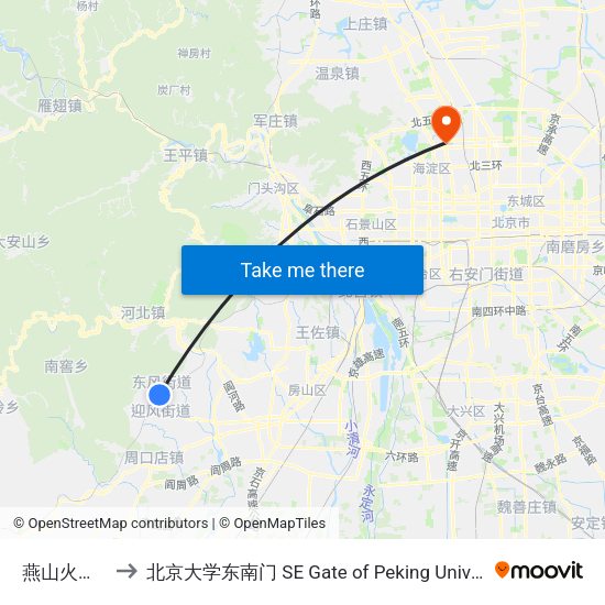 燕山火车站 to 北京大学东南门 SE Gate of Peking University map