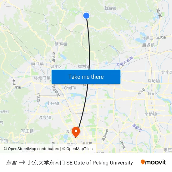 东宫 to 北京大学东南门 SE Gate of Peking University map