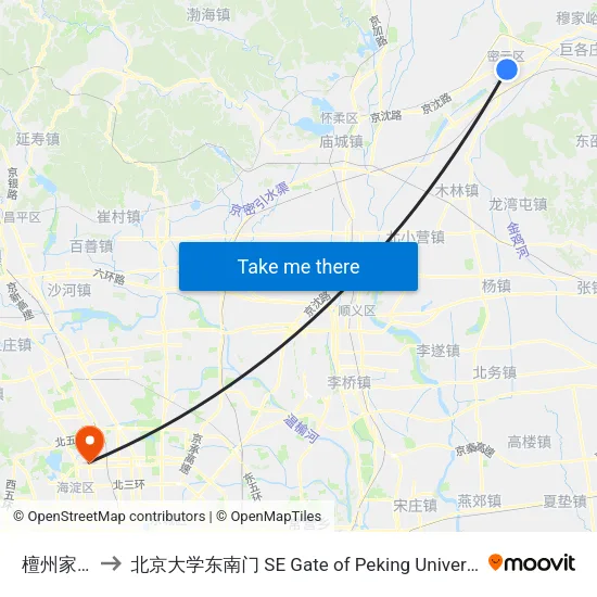檀州家园 to 北京大学东南门 SE Gate of Peking University map