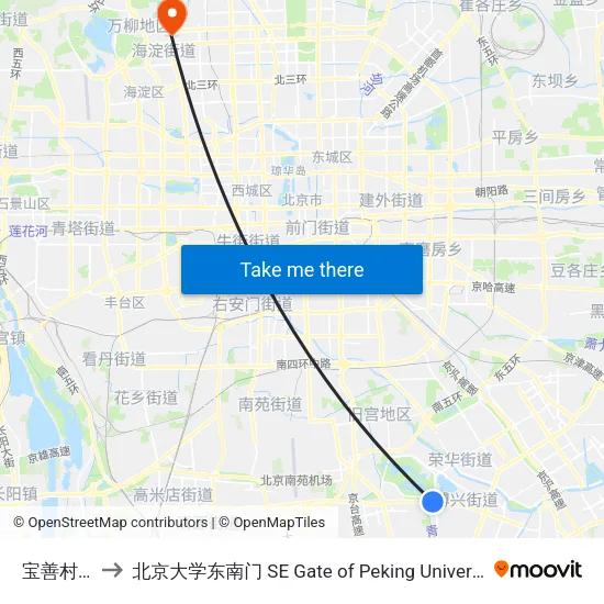 宝善村西 to 北京大学东南门 SE Gate of Peking University map