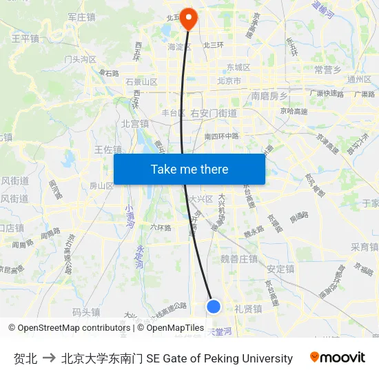 贺北 to 北京大学东南门 SE Gate of Peking University map