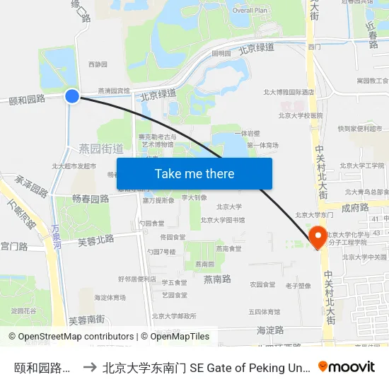 颐和园路东口 to 北京大学东南门 SE Gate of Peking University map