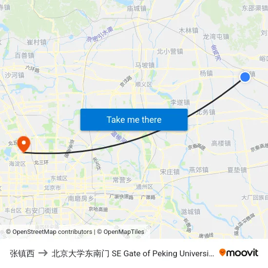 张镇西 to 北京大学东南门 SE Gate of Peking University map
