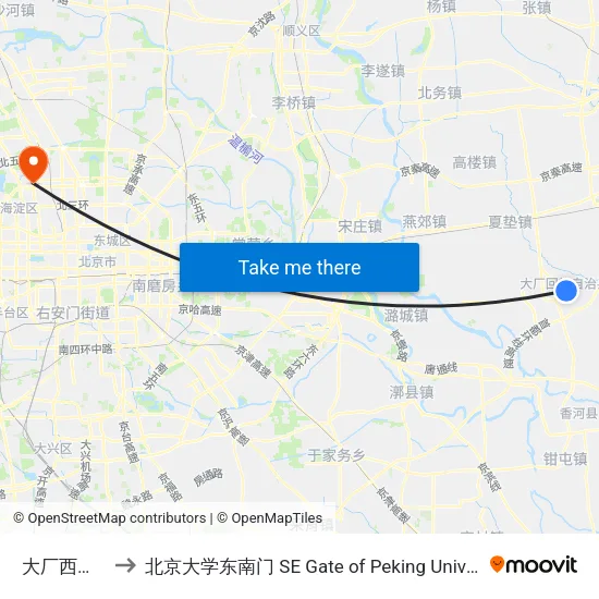 大厂西大街 to 北京大学东南门 SE Gate of Peking University map