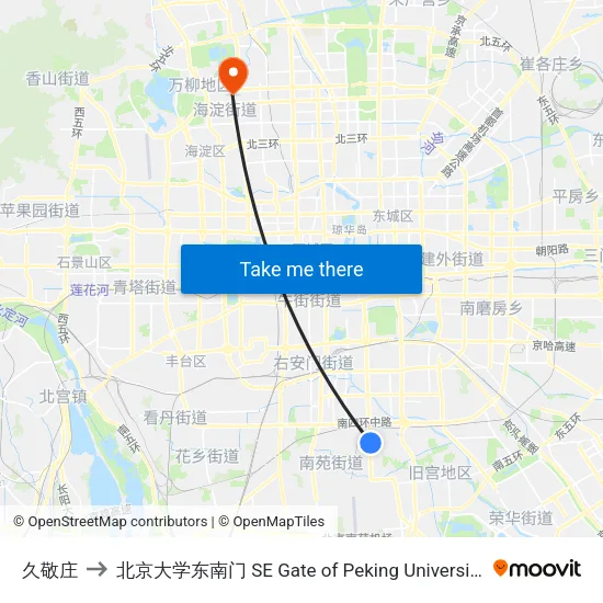 久敬庄 to 北京大学东南门 SE Gate of Peking University map
