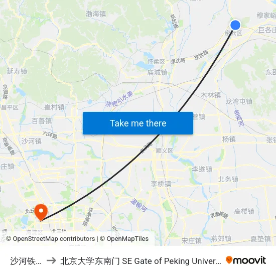 沙河铁桥 to 北京大学东南门 SE Gate of Peking University map