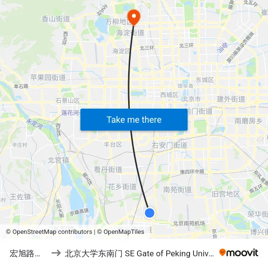 宏旭路东口 to 北京大学东南门 SE Gate of Peking University map