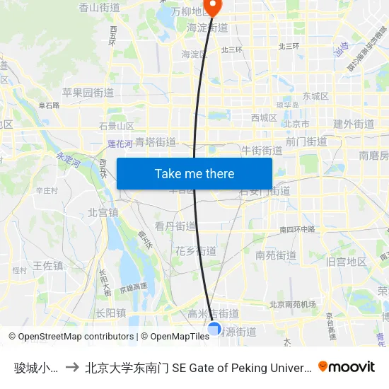 骏城小区 to 北京大学东南门 SE Gate of Peking University map