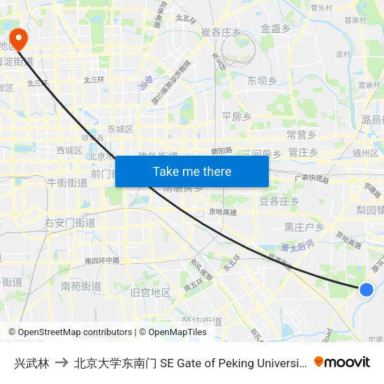 兴武林 to 北京大学东南门 SE Gate of Peking University map