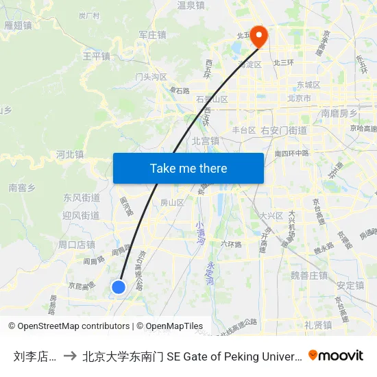 刘李店北 to 北京大学东南门 SE Gate of Peking University map