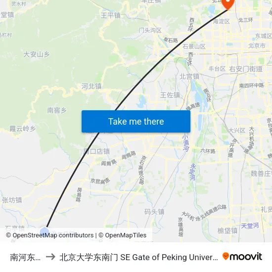 南河东站 to 北京大学东南门 SE Gate of Peking University map