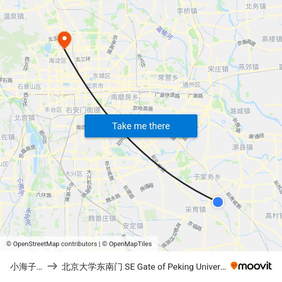 小海子村 to 北京大学东南门 SE Gate of Peking University map