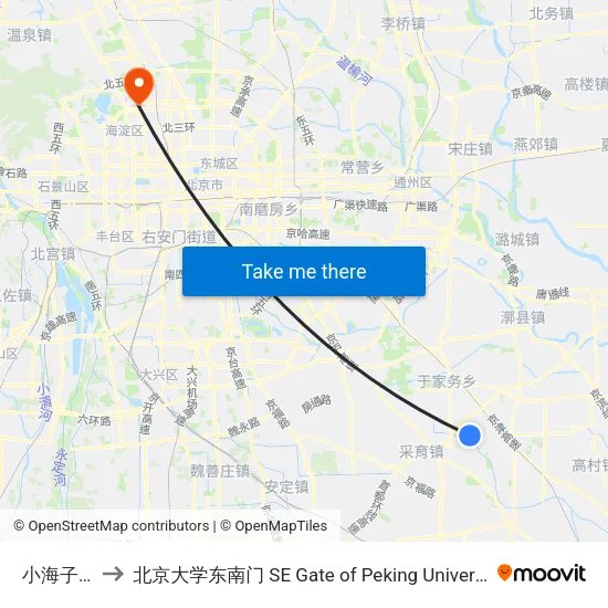 小海子村 to 北京大学东南门 SE Gate of Peking University map