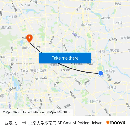 西定北口 to 北京大学东南门 SE Gate of Peking University map