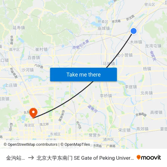 金沟站牌 to 北京大学东南门 SE Gate of Peking University map