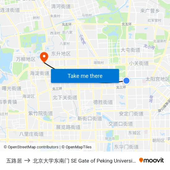 五路居 to 北京大学东南门 SE Gate of Peking University map