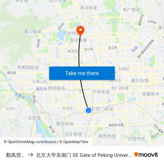 鹅凤营东 to 北京大学东南门 SE Gate of Peking University map