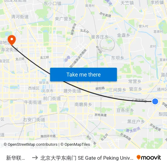 新华联家园 to 北京大学东南门 SE Gate of Peking University map