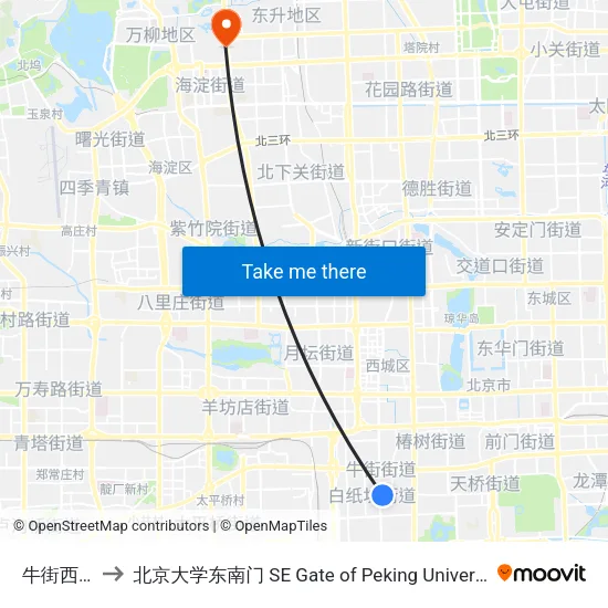 牛街西里 to 北京大学东南门 SE Gate of Peking University map