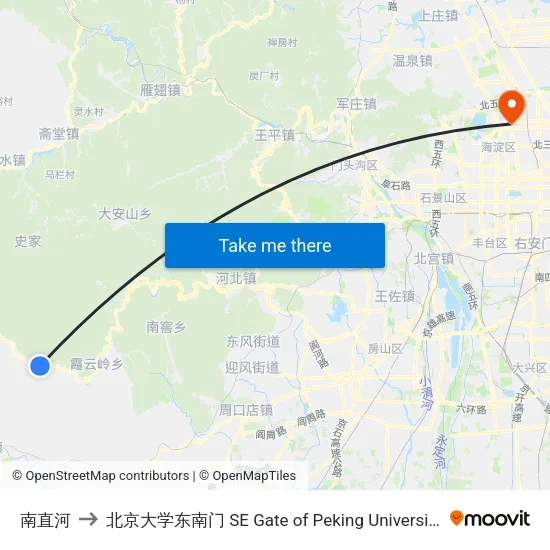 南直河 to 北京大学东南门 SE Gate of Peking University map
