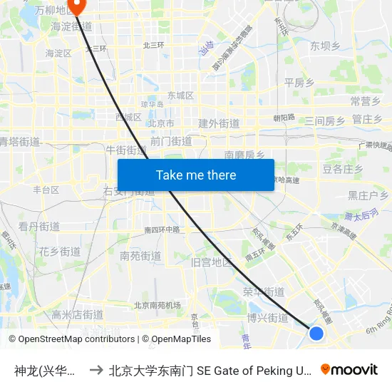 神龙(兴华中街) to 北京大学东南门 SE Gate of Peking University map