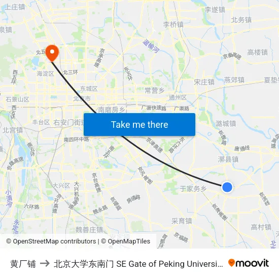 黄厂铺 to 北京大学东南门 SE Gate of Peking University map