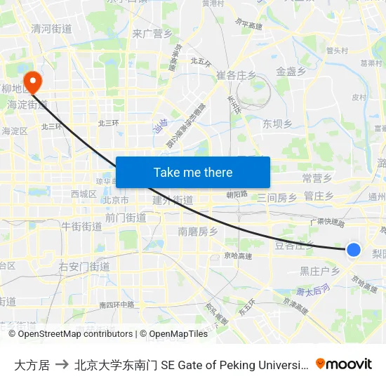 大方居 to 北京大学东南门 SE Gate of Peking University map