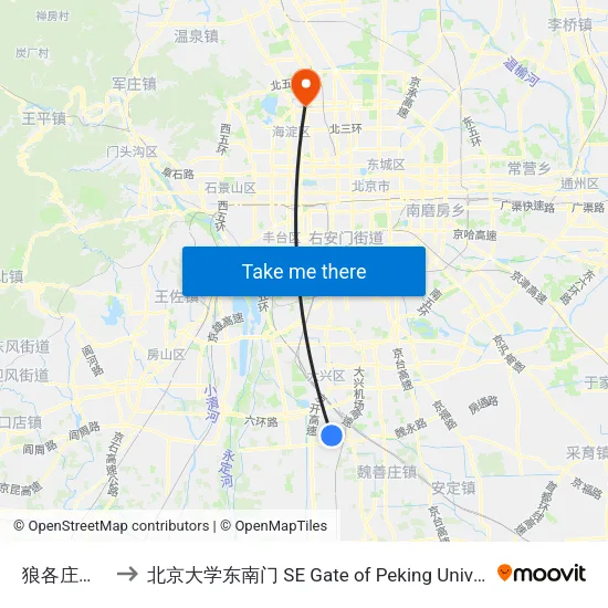 狼各庄道口 to 北京大学东南门 SE Gate of Peking University map