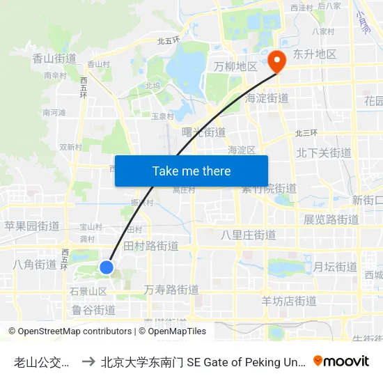 老山公交场站 to 北京大学东南门 SE Gate of Peking University map