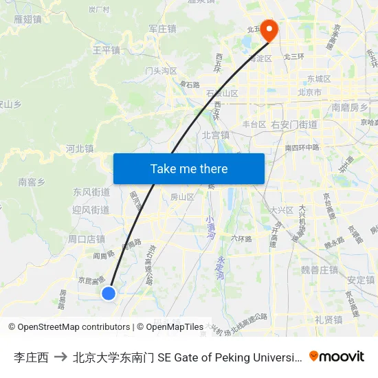 李庄西 to 北京大学东南门 SE Gate of Peking University map