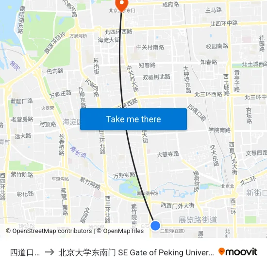 四道口东 to 北京大学东南门 SE Gate of Peking University map