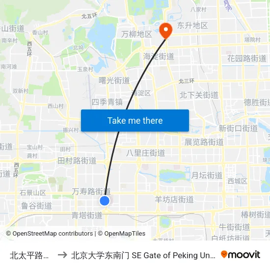 北太平路东口 to 北京大学东南门 SE Gate of Peking University map