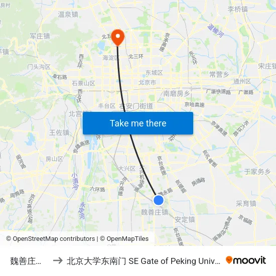 魏善庄东口 to 北京大学东南门 SE Gate of Peking University map