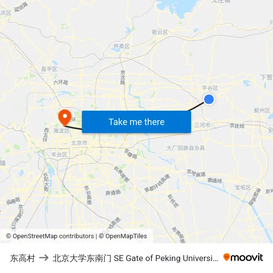 东高村 to 北京大学东南门 SE Gate of Peking University map
