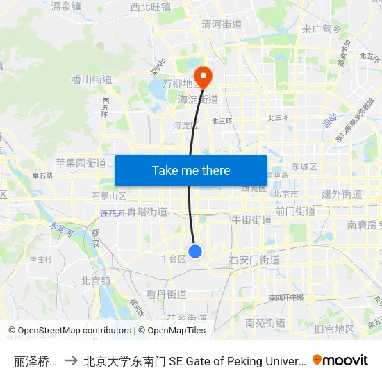 丽泽桥西 to 北京大学东南门 SE Gate of Peking University map