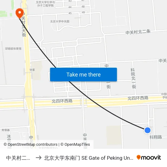 中关村二桥南 to 北京大学东南门 SE Gate of Peking University map